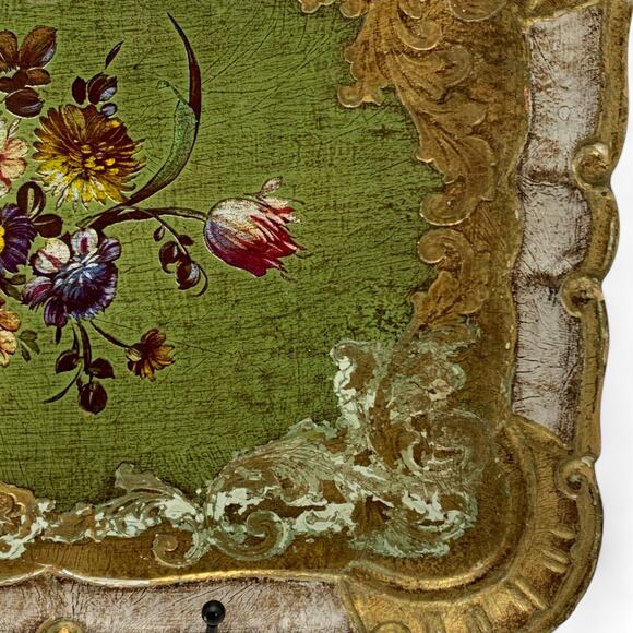 Mita Hand Decorated Florentine Serving Tray Flowers Made in Italy 14x10.5 READ - Picture 6 of 13